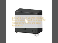 8.8 X 26.5 X 13 X 23.6 mm Sensor de corrente residual Tipo B ou A 6mA/DC Proteção para aplicações de 3,5 kW e abaixo